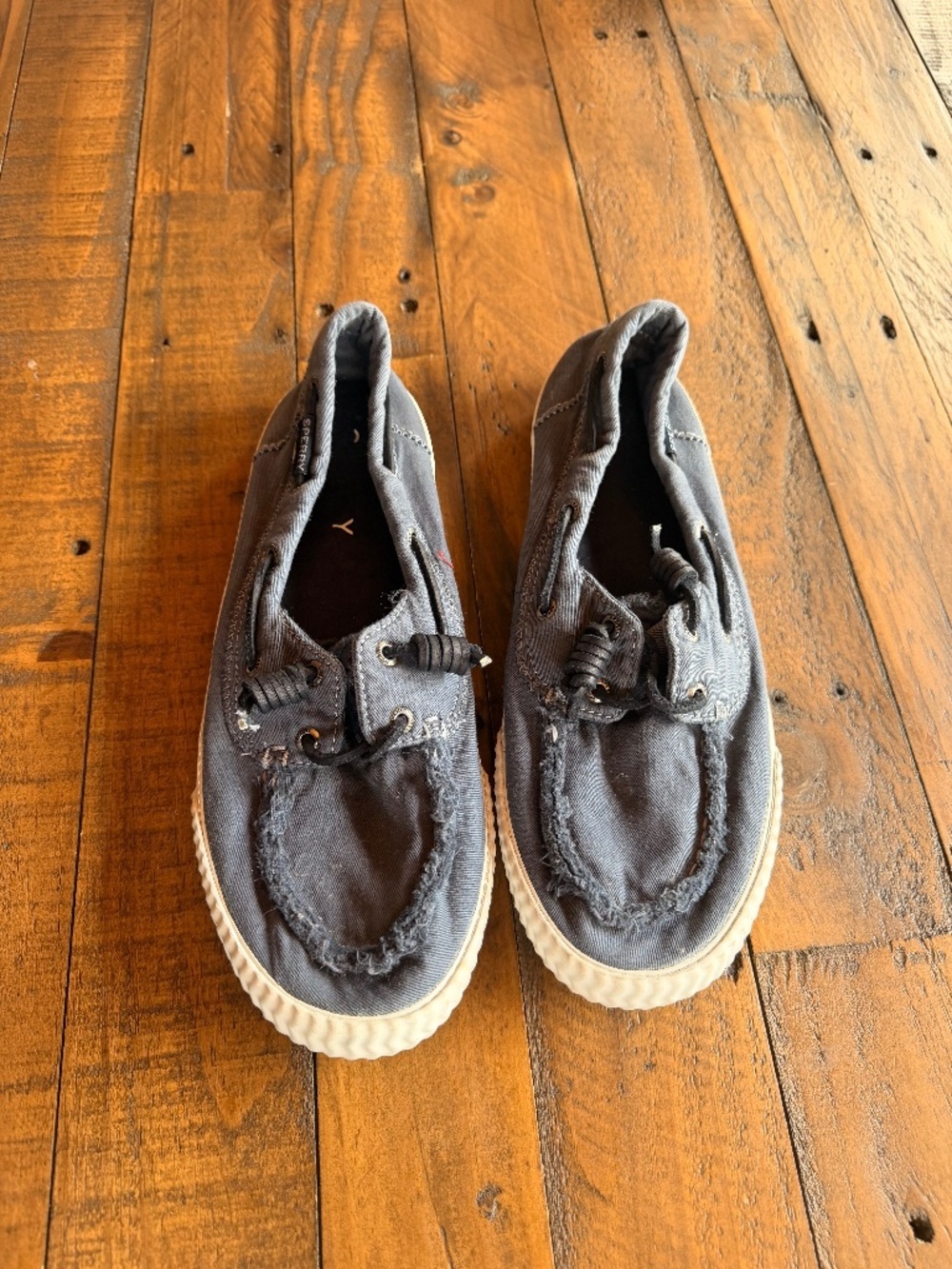 Sperry Distressed Navy Canvas Slip On Boat Shoes Womens 10 Comfort Casual